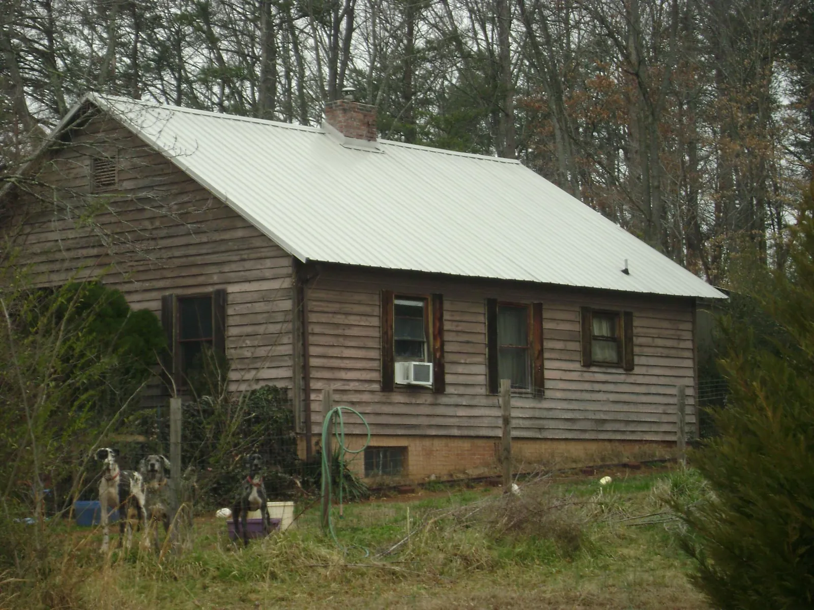 White metal roof on an old wood sided farmhouse, from a Asphalt Shingle Roof Repair job in Pinopolis